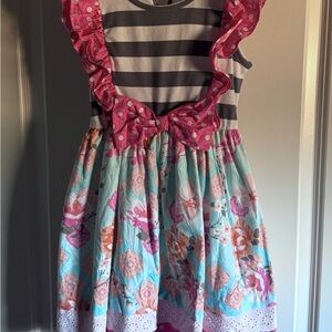 Striped and Floral Kids Dress with Pink Accents